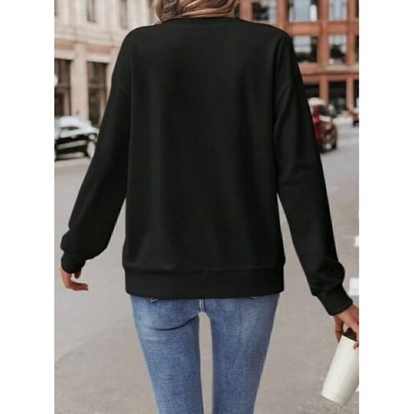 Black Casual Heart Shoulder Sweatshirt Top - Picture 6 of 8